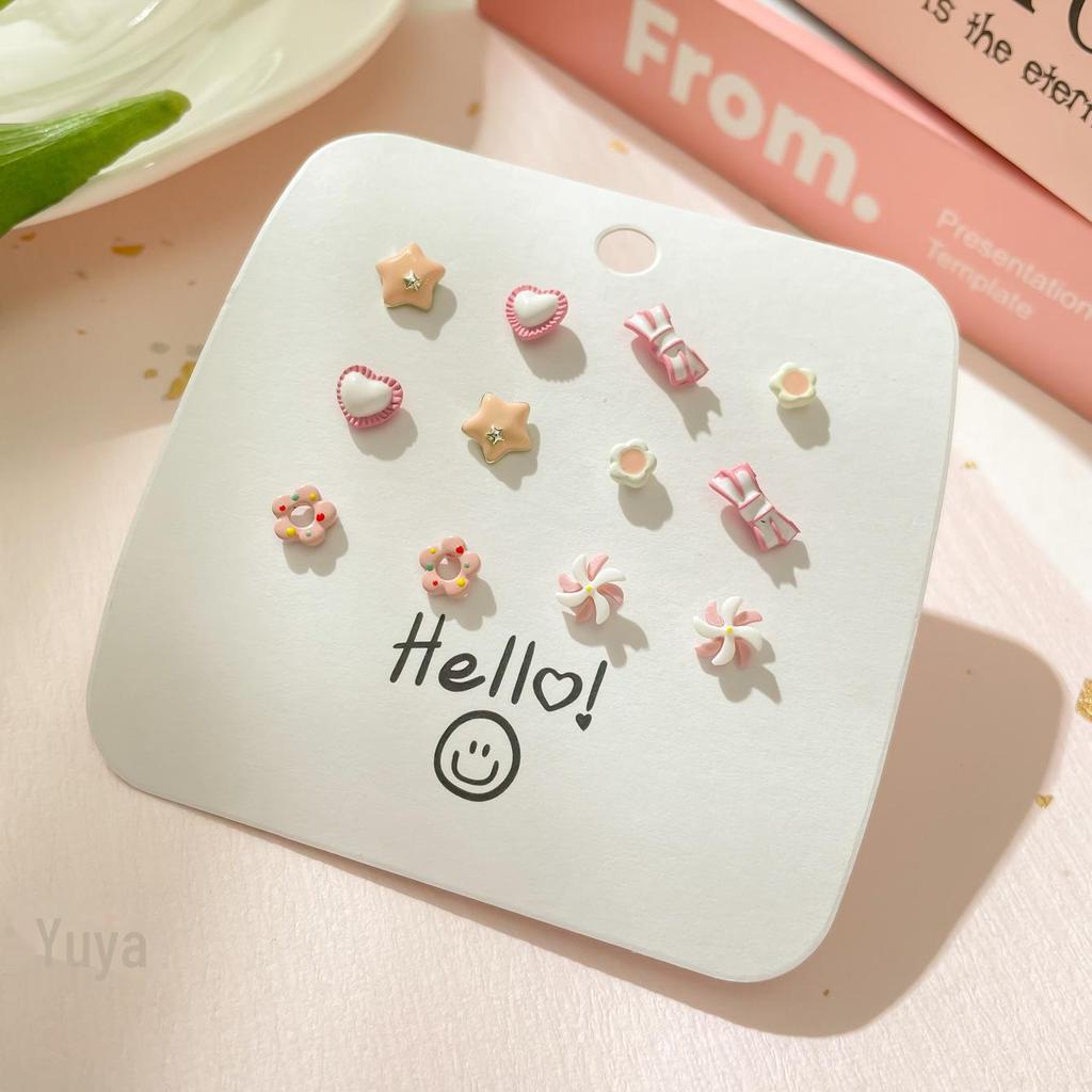 Charming Petite Silver Needle Earrings Set for Women - Cute, Colorful, Sweet Exquisite Styles