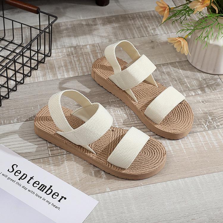 Women's Summer Casual Outdoor Sandals with Imitation Hemp Rope Sole - Flat Bottom Fashion Slippers