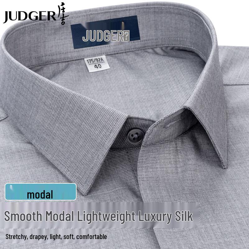Zhuangji Men's Modal Silk Blend Wrinkle-Free Short-Sleeve Shirt