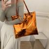 Woemn Shoulder Bag Smooth Glossy Surface Large Capacity Solid Color Zipper Closure Faux Leather Portable Lightweight Lady Student Handbag