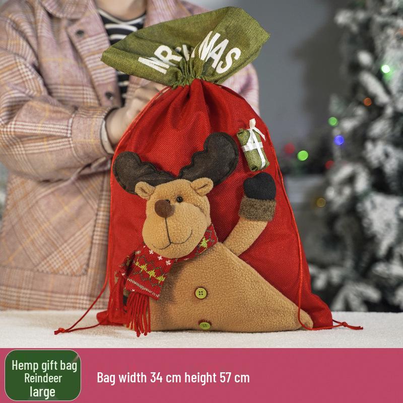 Three-Dimensional Santa Claus Burlap Backpack Candy Bag - Large Christmas Gift Decoration