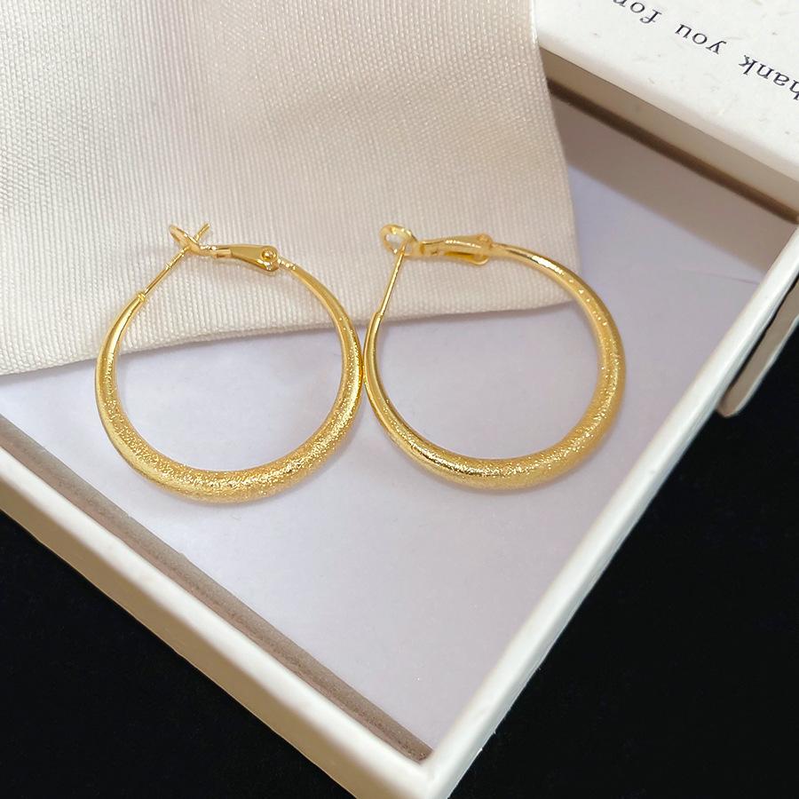 Gold French Simple Round Plain Ring Earrings Light Luxury Earrings Hong Kong Style Earrings