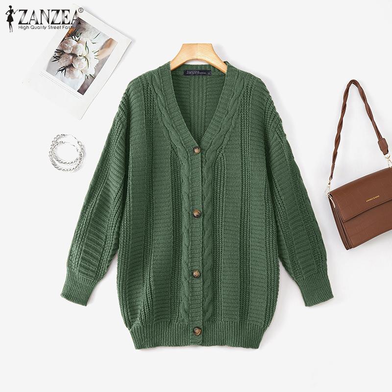 ZANZEA Women Long Sleeve Buttons Up Casual Loose Knitted Sweaters Cardigan