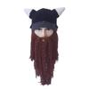 Handmade Knit Wig Beard Hats Horn Hat Big Beard Mask Hat Funny Viking Beard Beanie  Men and Women