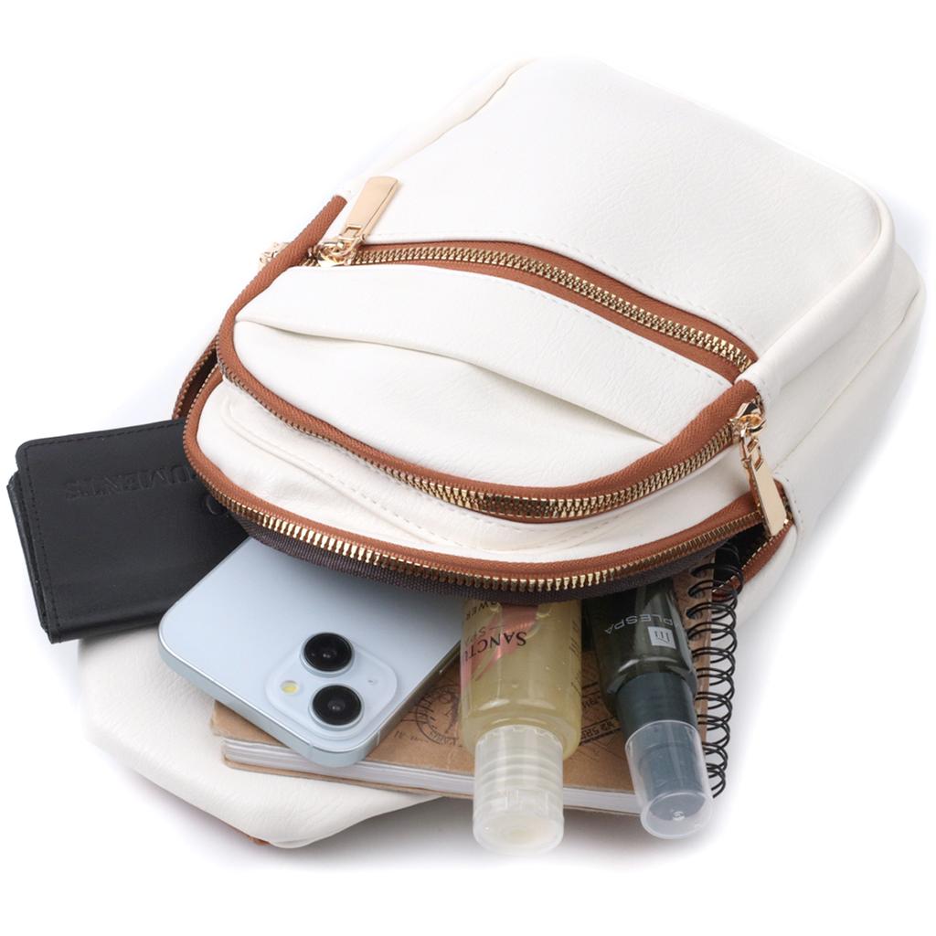 Stilvolle Damen-Umhängetasche mit einem Riemen aus Ökoleder VINTAGE Bag 22757 Weiß