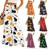 Women's Wide Leg Pants with Pockets Halloween Print High Waist Drawstring Loose Casual Long Trousers for Daily Wear