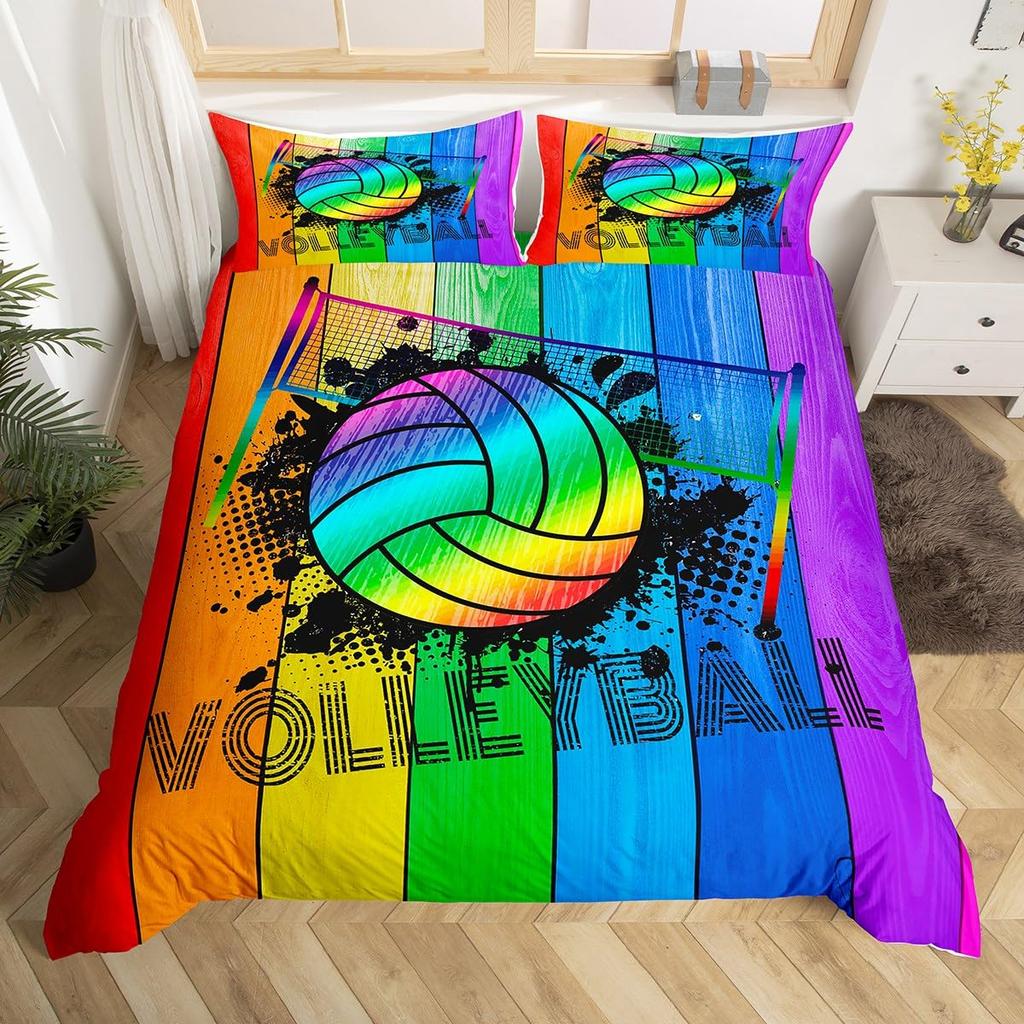 Volleyball Sport Bedding Set Sports Theme Duvet Cover King Queen Watercolor Volleyball Comforter Cover Ball Game Quilt Cover