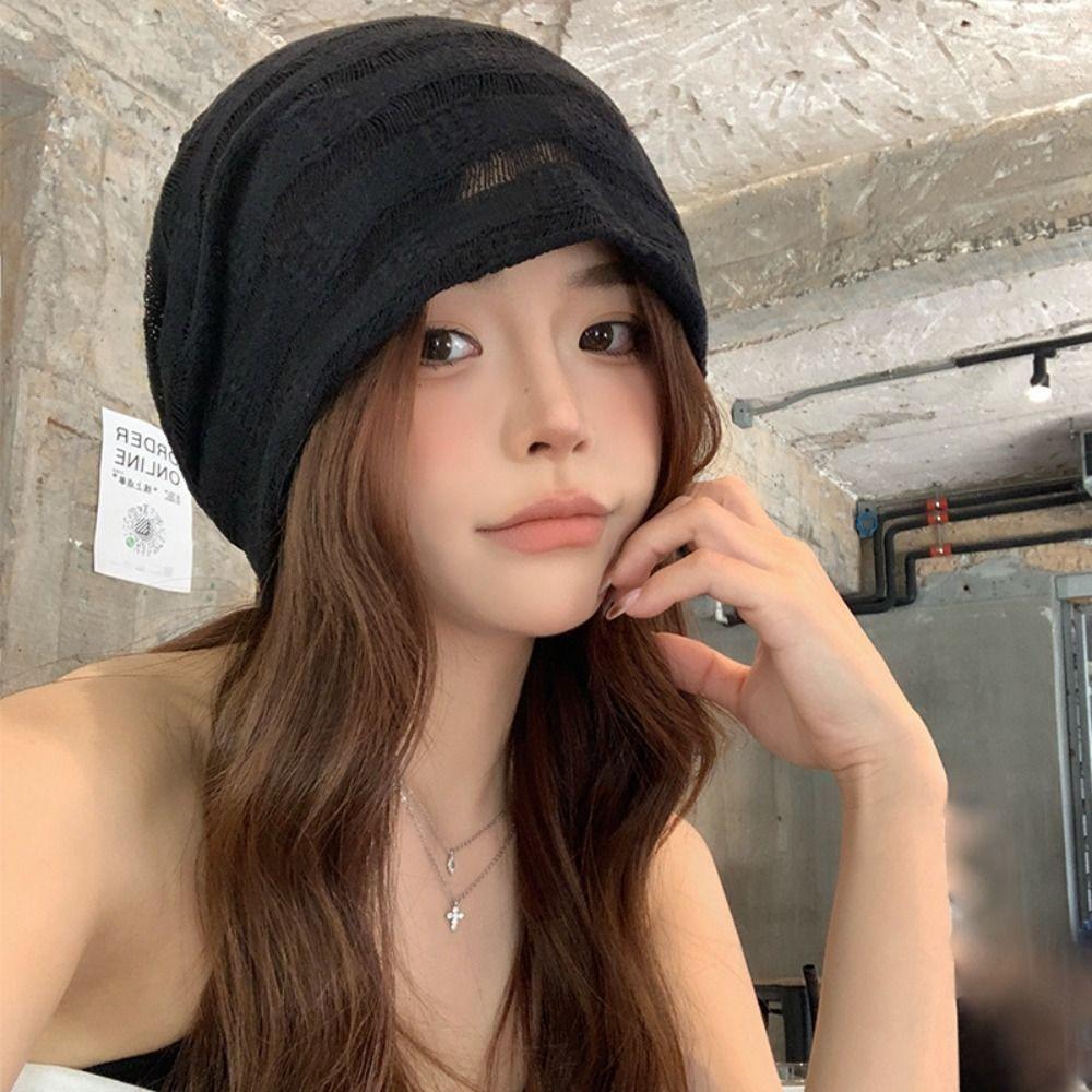 Hollow Beanies Hat Breathable Sunscreen Cap Retro Knitted Hat Spicy Girls