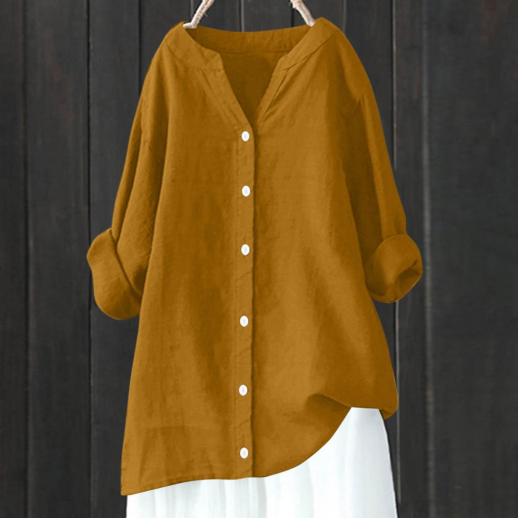 Camicia Casual da Donna a Maniche Lunghe con Bottoni Colorata e Ampia