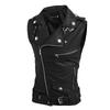 Hot + Men's Leather Vest Slim Fit Multi Zipper Lapel Short Leather Vest Jacket 5641