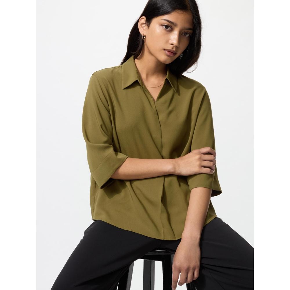 

Uniqlo Блузка из вискозы с воротником-скиппером, рукав 7/8 00 WHITE/WOMEN XS