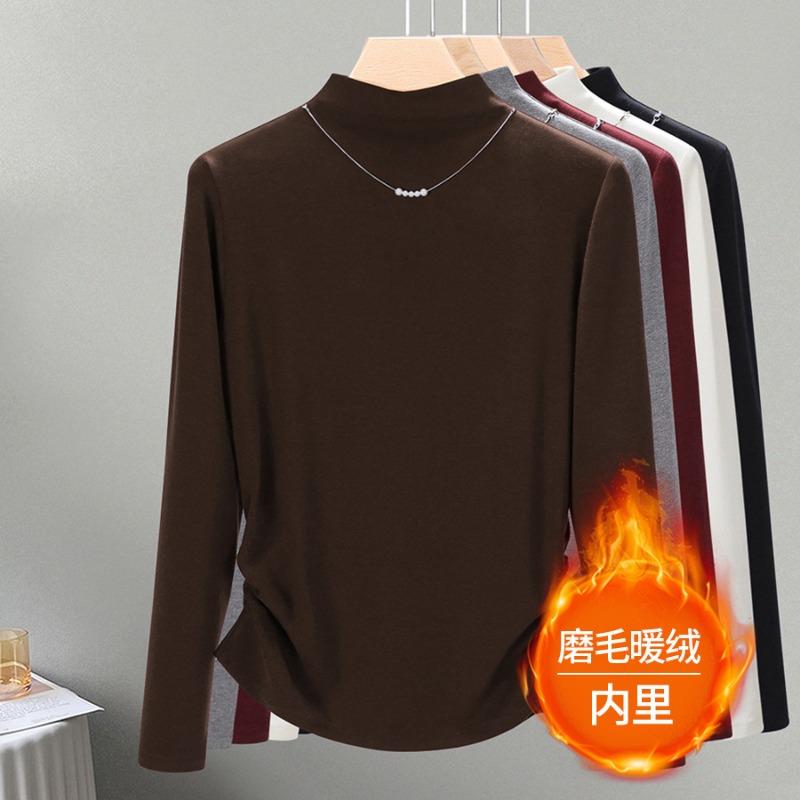 Semi-turtleneck bottoming shirt women's new autumn and winter long-sleeved inner slim-fit warm fleece polished top