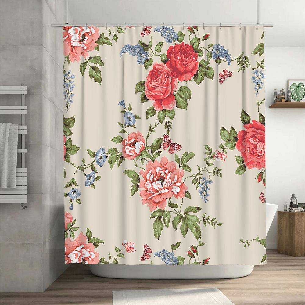 Vintage Floral Bath Shower Curtain Home Decor Waterproof Fabric Printing Modern Design Bathroom Decoration 180Cm High Quality Cu