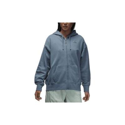 Solid Color Logo Zip-Up Hoodie Women Tops Blue DZ3360-031