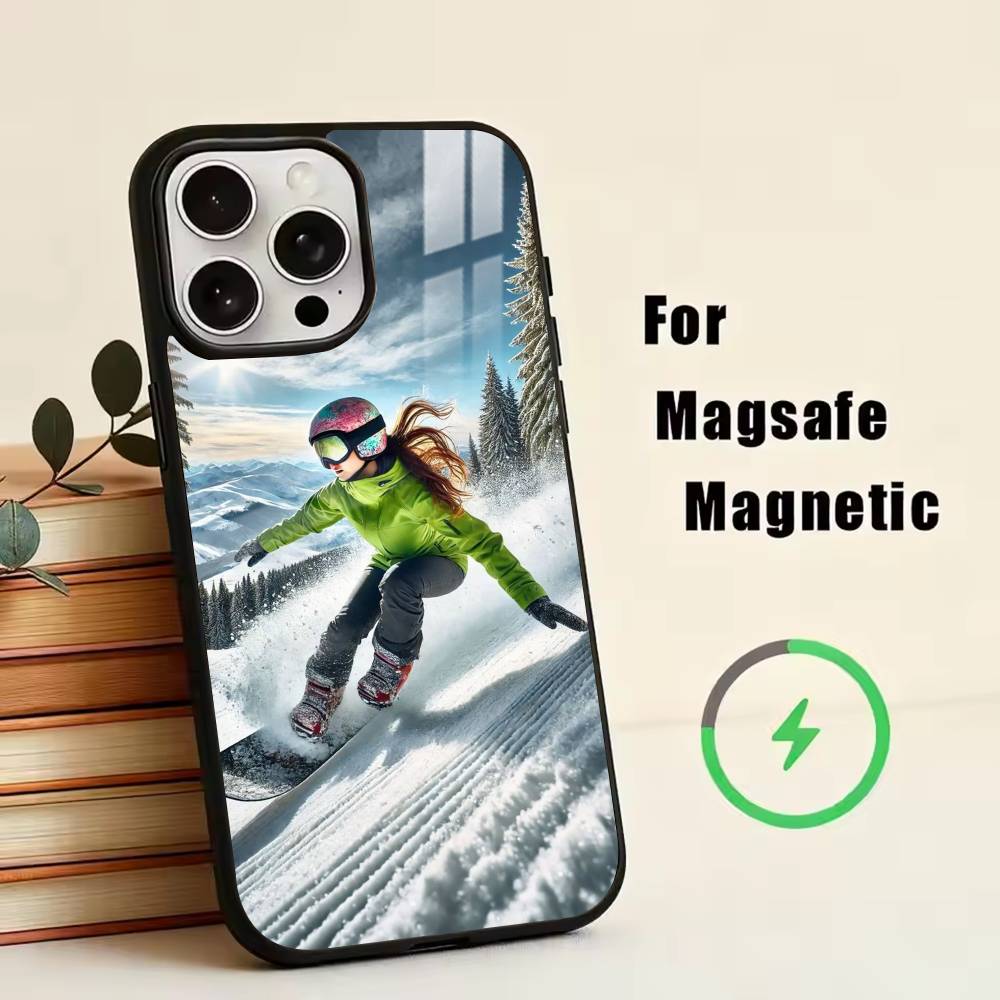 Snow Snowboard Ski -SS Phone Case For iPhone17,16,15,14,13,12,11 Plus,Pro Magnetic with Magsafe Wireless Charging