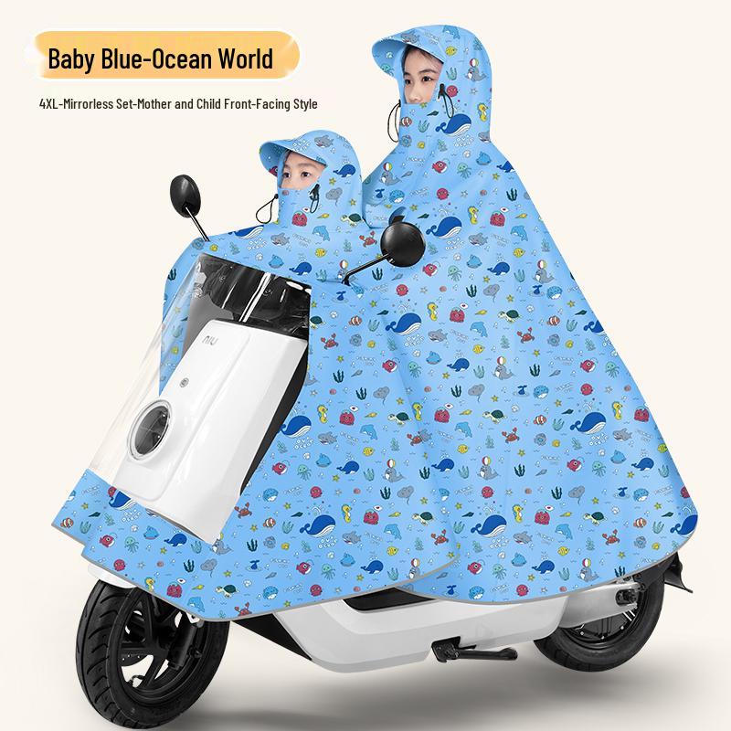 Parent-Child Raincoat for 2025: XL Front-Mounted Electric Scooter Double-Person Poncho