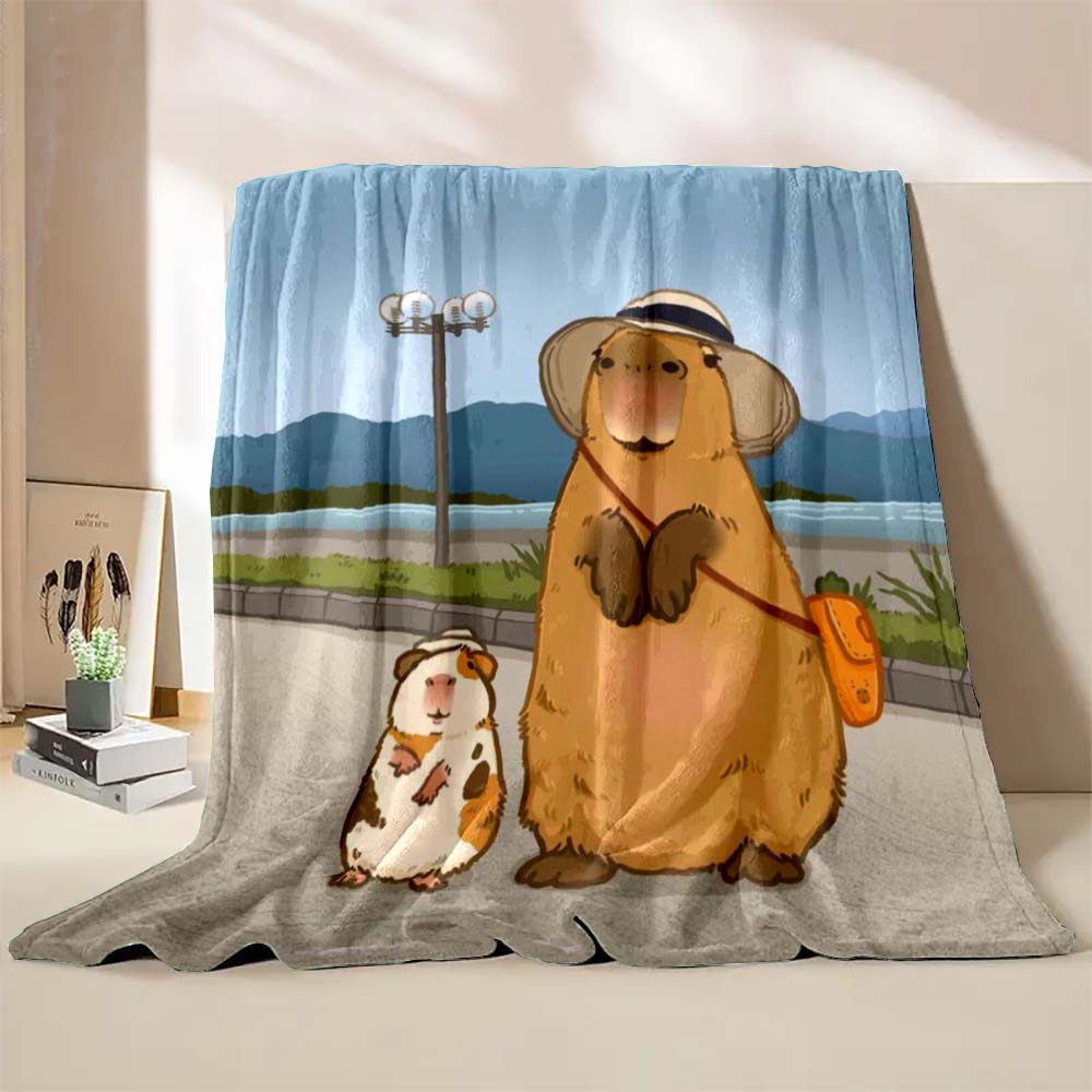Cute Capybara Cartoon Printed Blanket Warm Soft and Comfortable Home Travel Blanket Sofa Bedding Cover Blanket Kids Holiday Gift