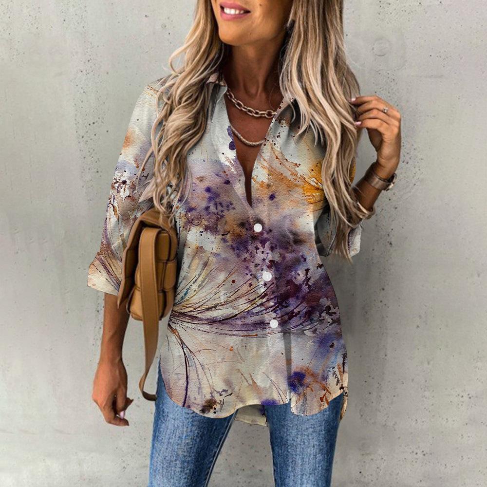 Dámská jarní móda ležérní pouliční košile na knoflíky elegantní a pohodlný top s dlouhým rukávem volná halenka oblečení pro office lady