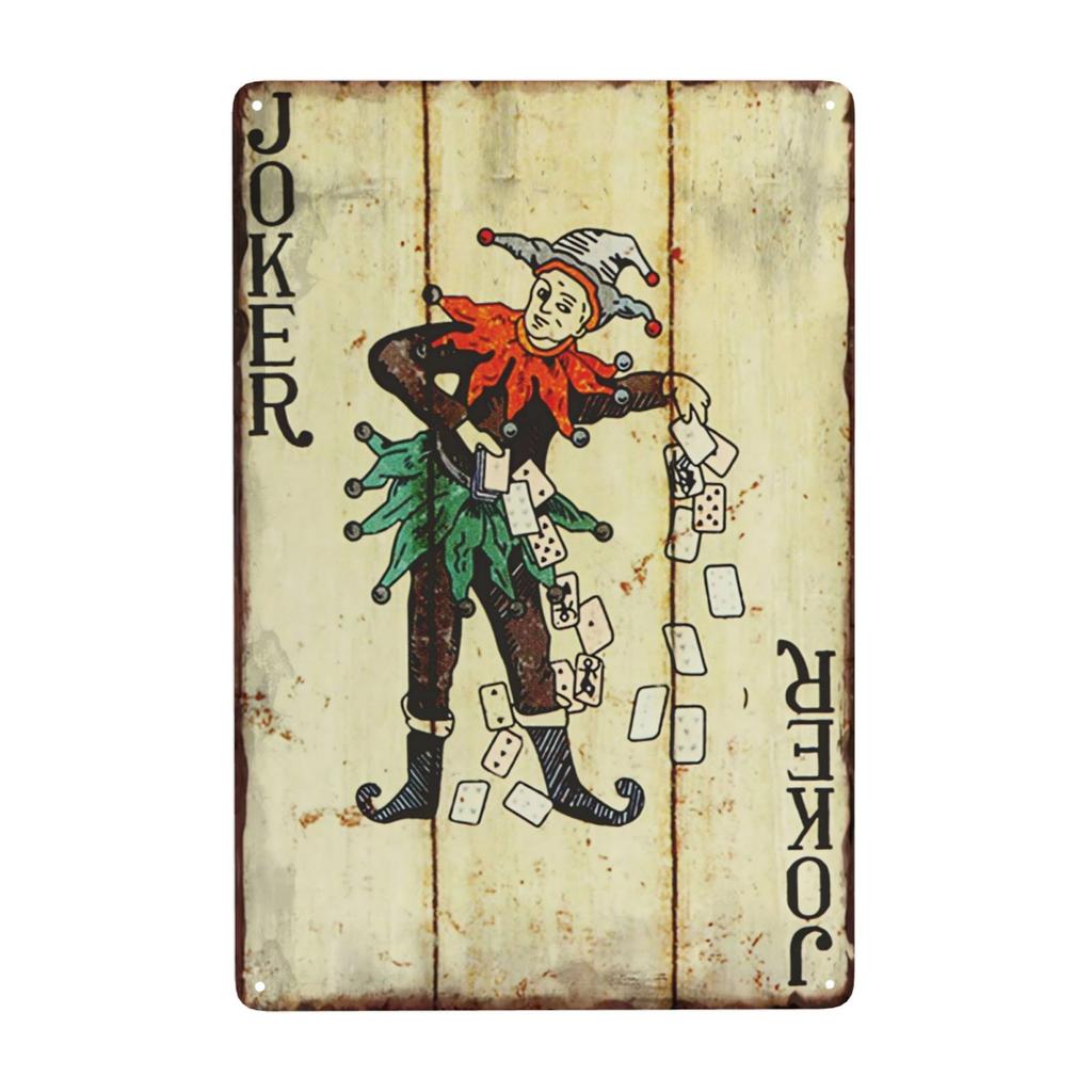 Vintage Poker Metal Sign Retro Joker Tin Sign King Jack Sign Wall Decoration for Home Cafe Pub Bar Shop 8x12 Inch