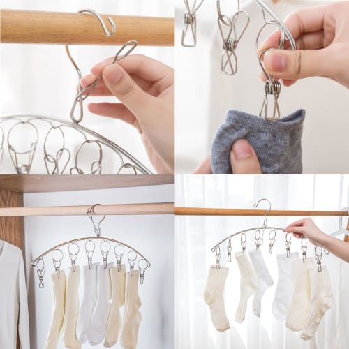 Skoad Clothes Drying Pegs, Stainless Steel Clothes Hangers, Sock Hangers, Clothespin Hangers, Laundry Pegs, Hooks, Pegs, Strong Spring, Windproof, Fit