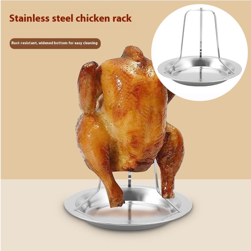 1pc Stainless Steel Chicken Roasting Stand Indoor Outdoor Cooking Tool Turkey Roasting Rack Chicken Holder For Grill Oven Smoker