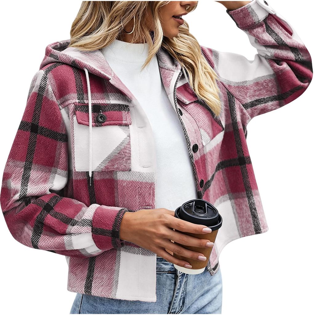 Women's Casual Loose Fit Plaid Jacket, Fashionable Outerwear for Daily Wear and Outings