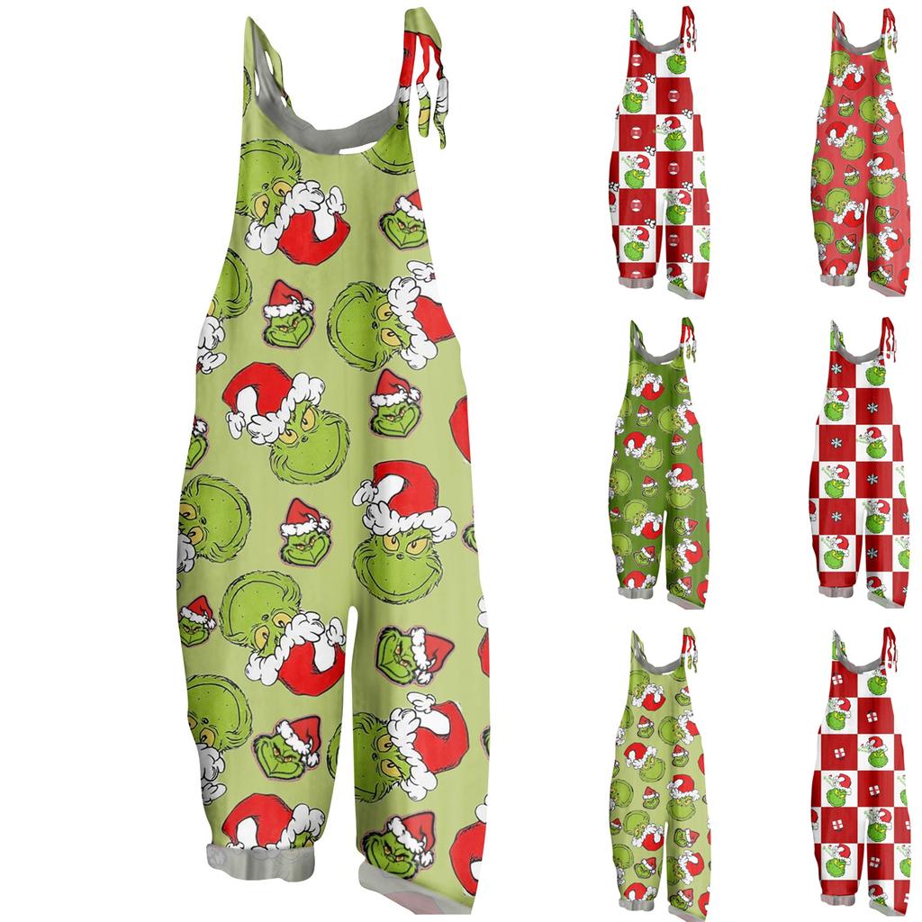Women's Casual Loose Jumpsuit Christmas Print Wide Leg Jumpsuit Sleeveless With Pockets