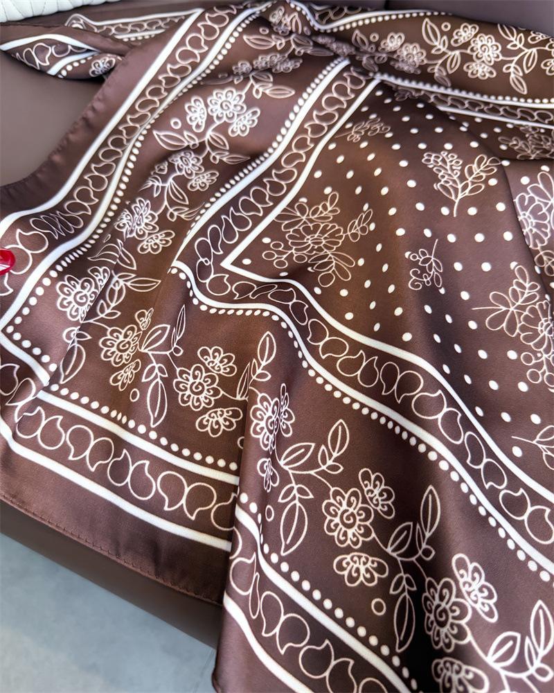 70cm Polka Dot Floral Printed Scarf Women's Autumn and Winter Soft Satin Scarf Fashionable Warm Shawl Neck Protection