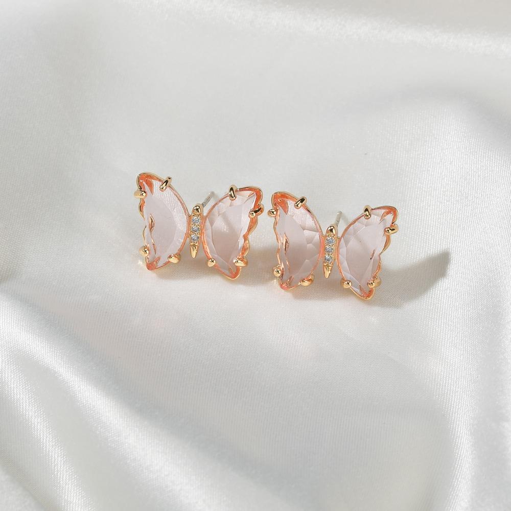

Korean Fashion sweet colored Transparent Butterfly Shaped Crystal Women s Earrings Simple and Elegant Earrings Jewelry Gift