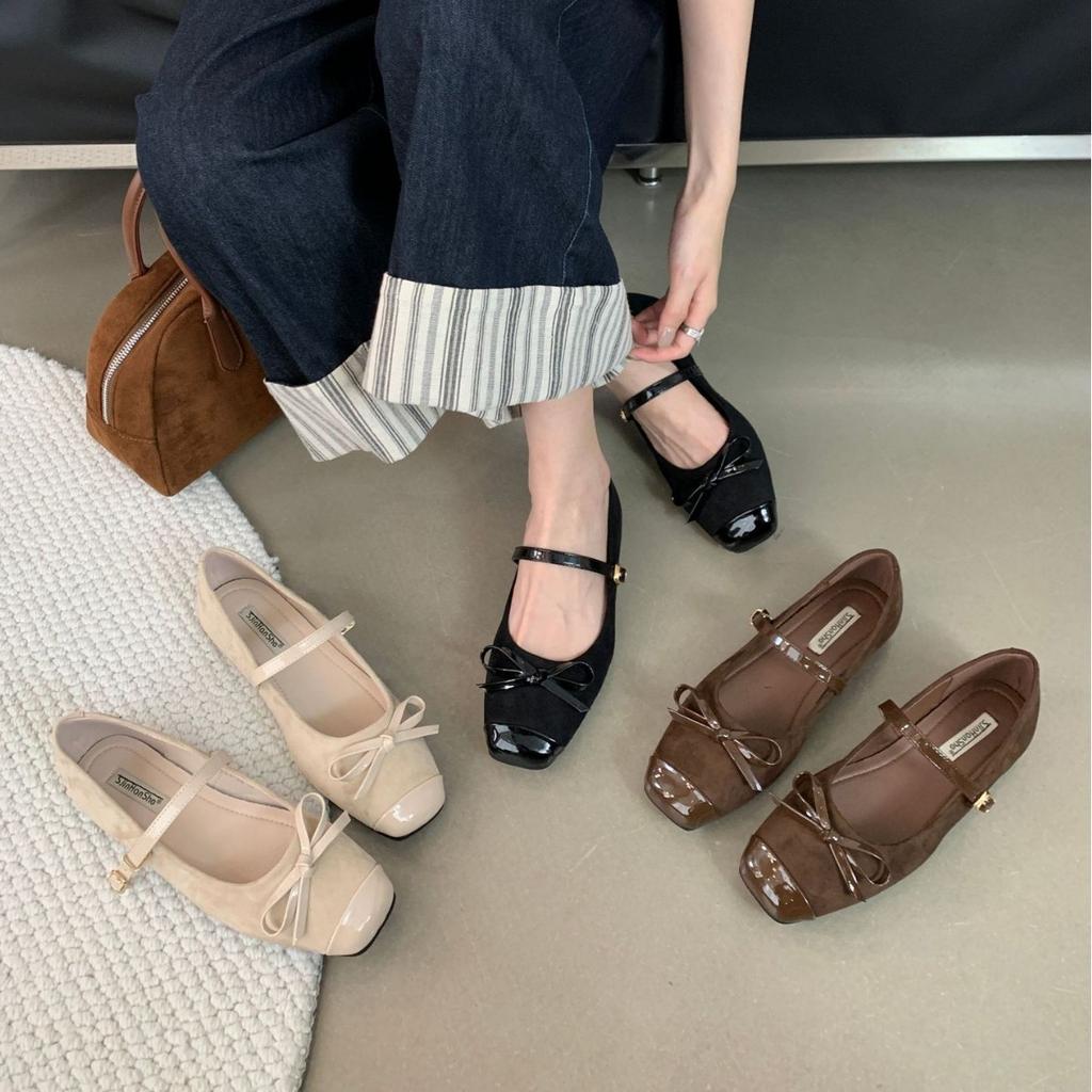 Fashion IPPEUM Mary Janes Shoes Women Ballet Flats 2025 New Buckle Square Toe Brown Ballerina Shoes