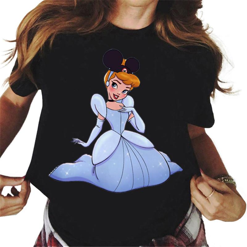 Mickey Ear Hat Ariel The Little Mermaid Print T-shirts Casual Streetwear Vintage Harajuku Princess Print T Shirt 90s Girls