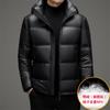 Mens Premium Black Down Jacket With Hood 90% White Duck Warm Winter Coat Middle-Aged Men