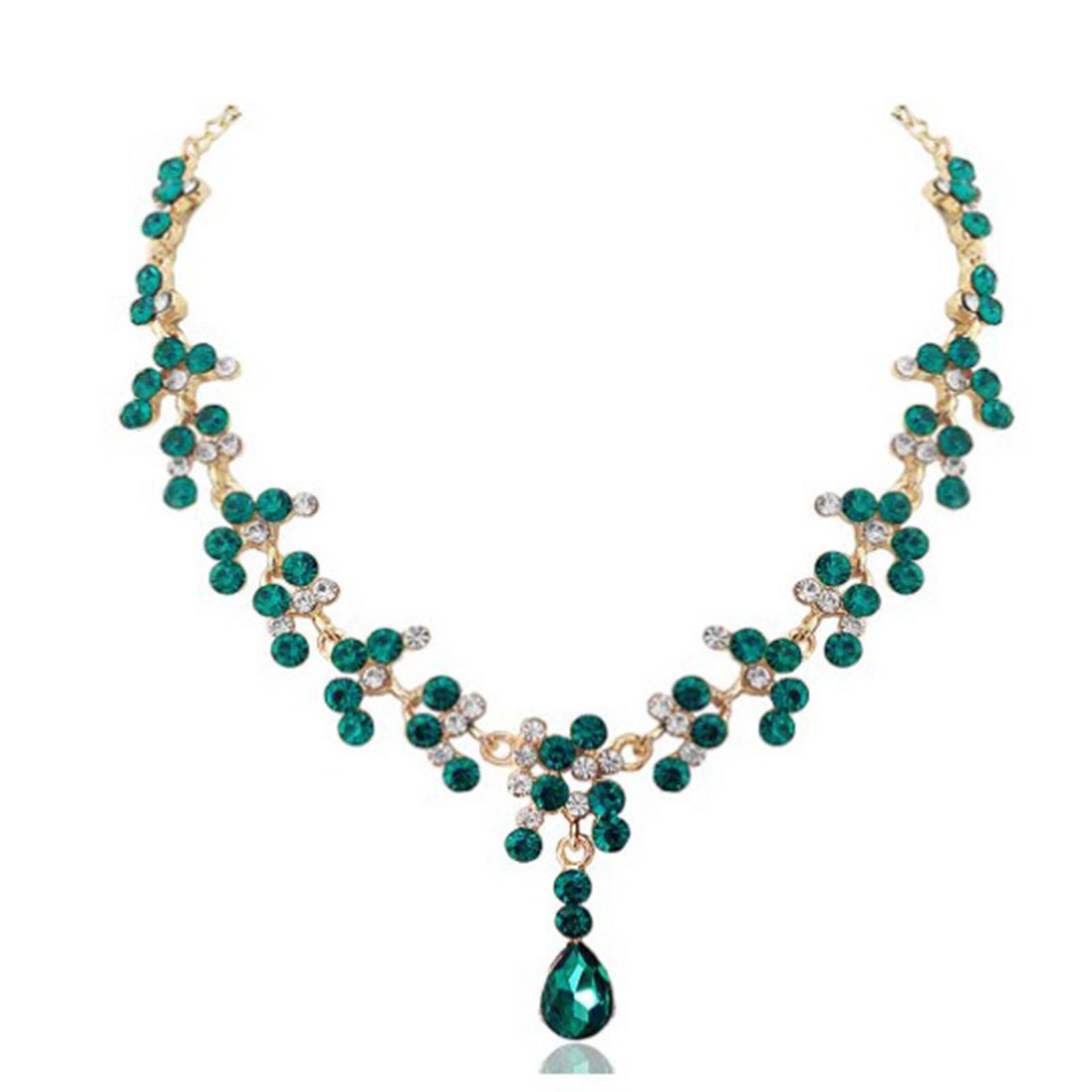 

Necklace Pierced Earrings Set Green Exquisite Simulated Crystal Necklace Earrings Set for Wedding Women