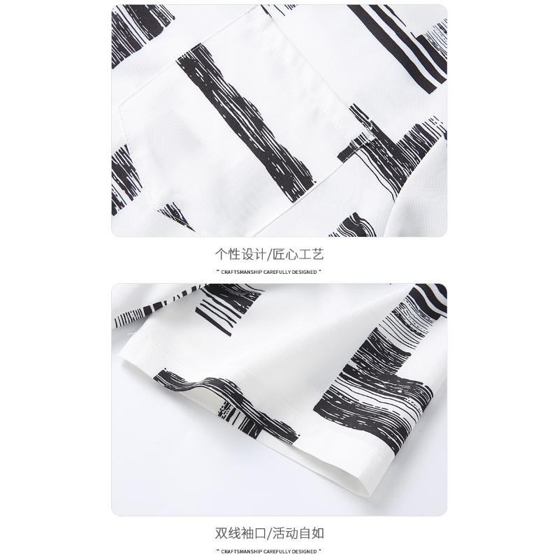 Summer Polo-neck Loose Casual Printing Single Breasted Shirt Male Short Sleeve Fashion All-match Cardigan Top Men