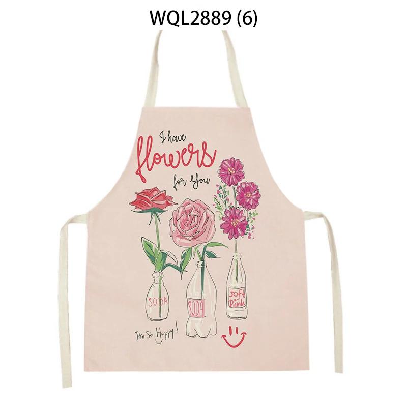 Adult Kids Flower Pattern Cleaning Kitchen Aprons Home Cooking Baking Linen Waist Bibs Vase Flower Art Antifouling Pinafore