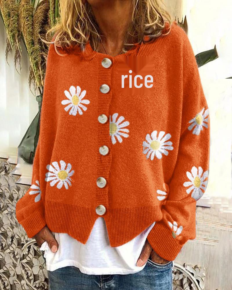 Autumn & Winter Chrysanthemum Embroidered Women's Knit Cardigan Sweater