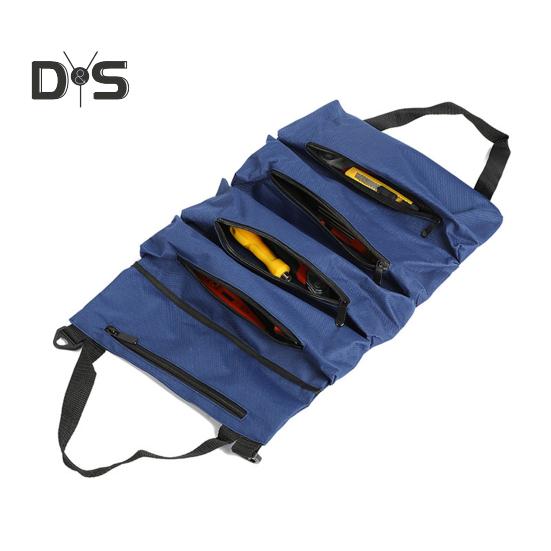 Bolsa de armazenamento de ferramentas portátil grande com 5 compartimentos, fecho de zíper, kit de ferramentas de hardware resistente à prova d'água, bolsa de rolo, bolsa com zíper