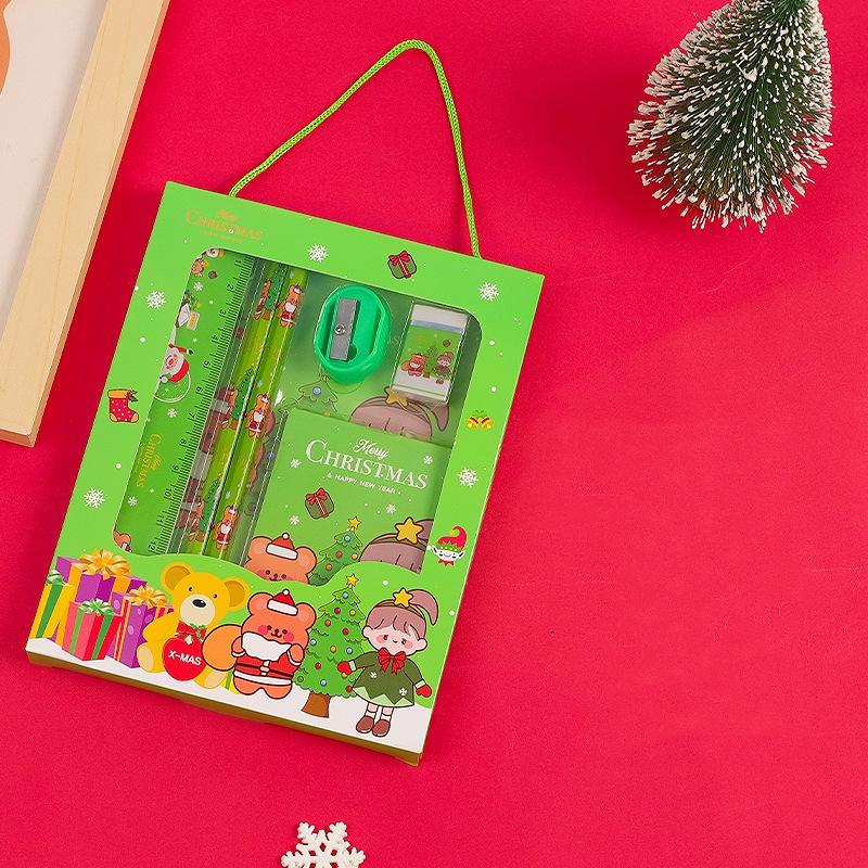 Set di Cancelleria Natalizia Cartone Animato Motivo Natalizio Temperamatite Gomme Matite Kawaii Scuola