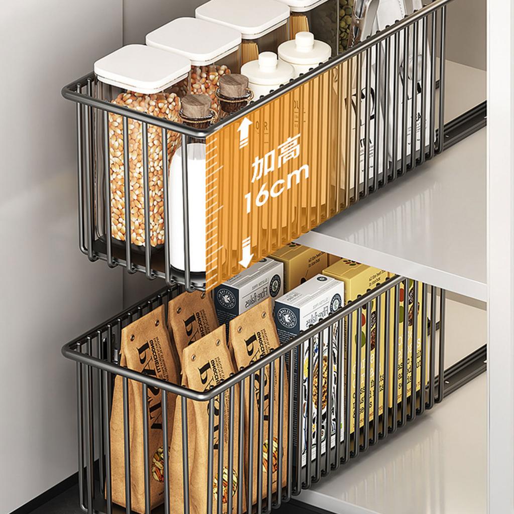 Retractable Storage Basket For Home Organization Ideal For Kitchen Cabinets And Bathroom Shelves Carbon Steel Design