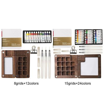 Reise-Malkasten Mini Aquarell-Palette Set mit Clip Tragbares Aquarell-Set Holzraster Farbkasten Geschenk für Kinder