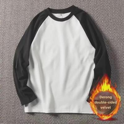 Heren Dubbelzijdig Duits Velours Contrast Raglan Shirt met Lange Mouwen - Warm, Losse Pasvorm, Ronde Hals voor Herfst/Winter.