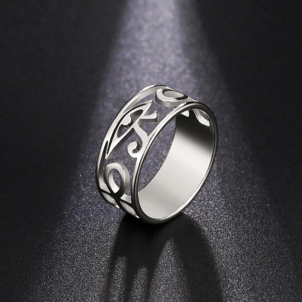 LIKGREAT Ancient Egypt Eye Of Horus Ring Stainless Steel Hollow Ra Udjat Finger Rings Accessories Ankh Cross For Women Men Gifts