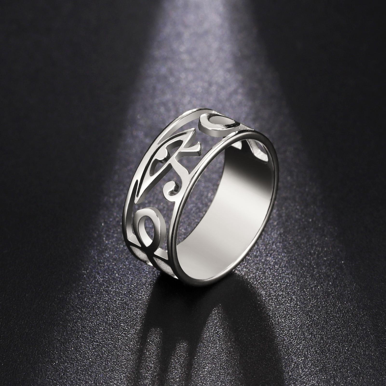 

LIKGREAT Ancient Egypt Eye Of Horus Ring Stainless Steel Hollow Ra Udjat Finger Rings Accessories Ankh Cross For Women Men Gifts 6