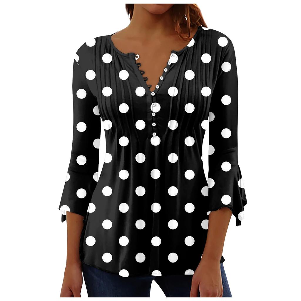 Damen Bluse mit Knopfleiste, Blumenmuster, Oberteil, Sommer, lässig, 3/4-Ärmel, V-Ausschnitt