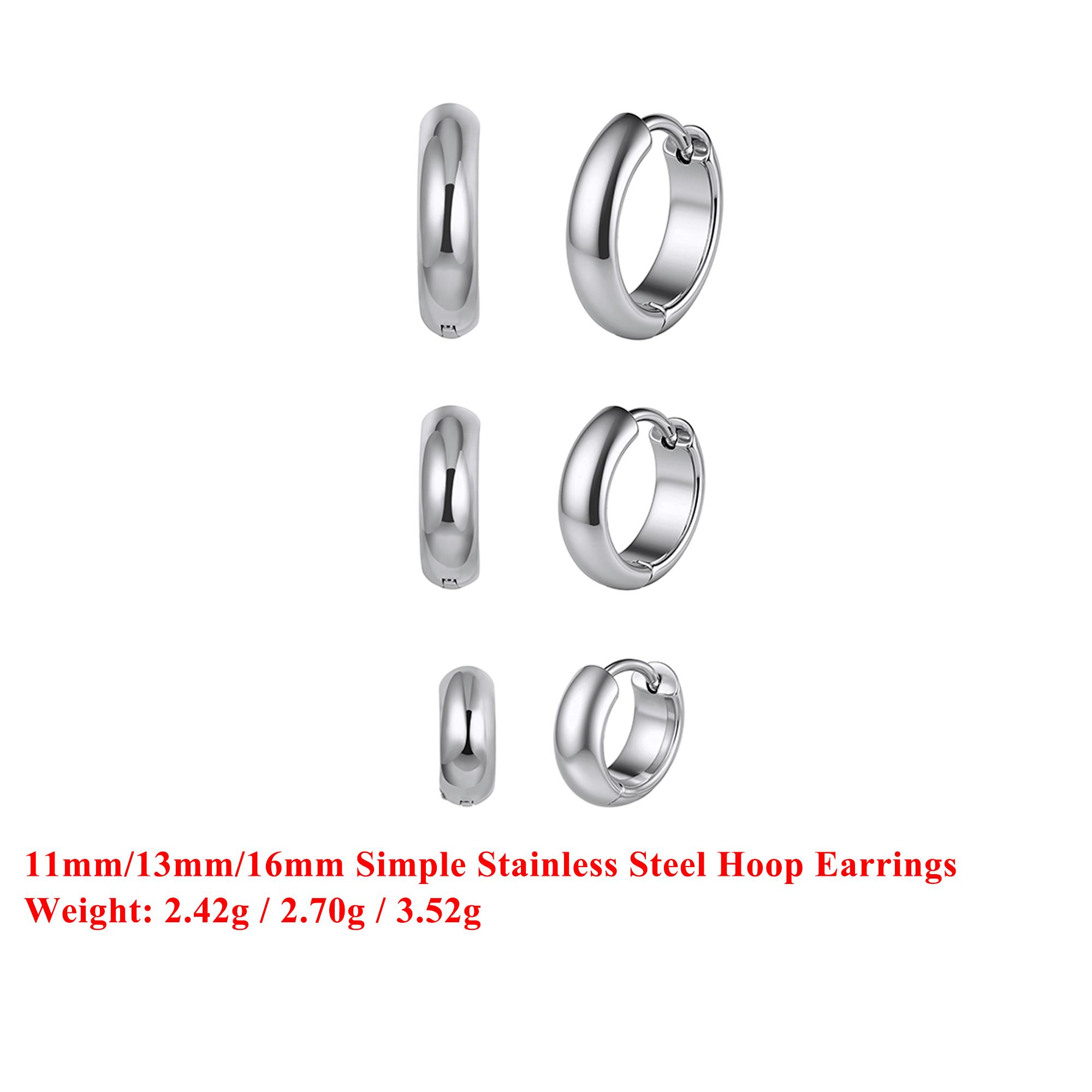 

Effie Queen Stainless Steel 18k Gold Round Ring Hoop Earrings Simple Jewelry for Women, Men Wedding Party Banquet Gift STKE28 срібний