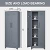 Broom Storage Cabinet With Locking Doors And Shelves, 65" H Metal Storage Cabinet With Hanging Rod & S-Hooks, Cleaning Tool Storage Cabinet
