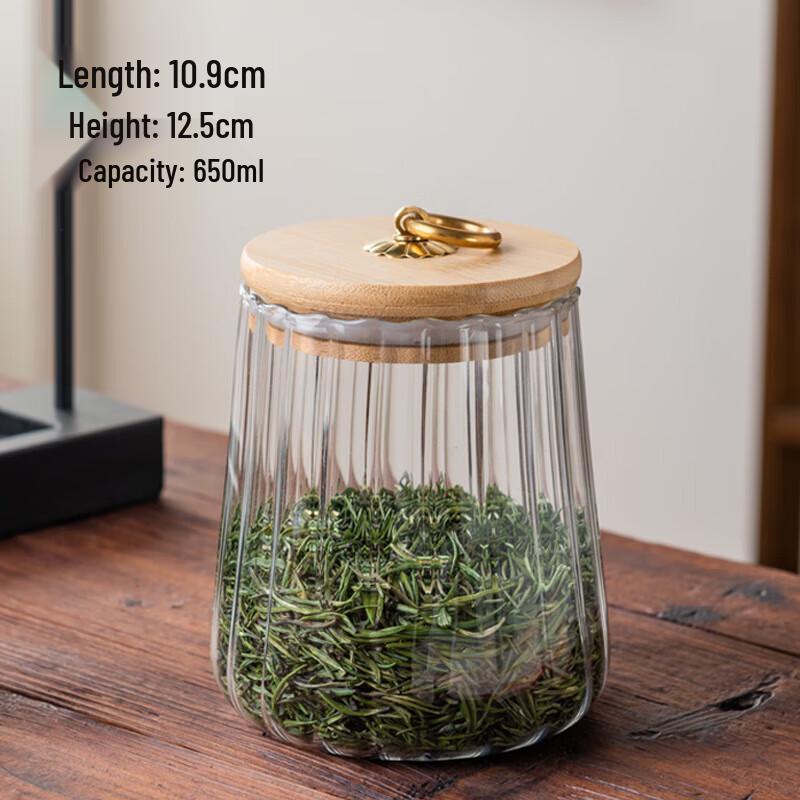 

Striped Glass Storage Jar with Copper Handle & Bamboo Lid