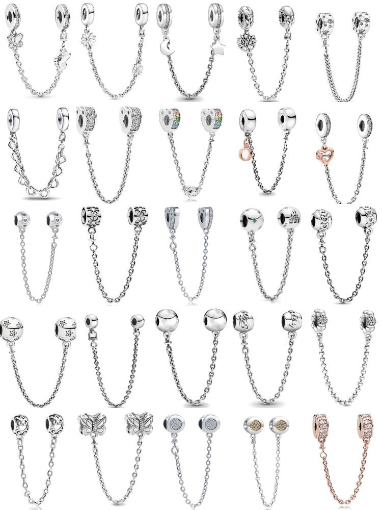 925 Silver Butterfly Stars And Moon Safety Chain Suitable For Original Bracelets, DIY Accessories, Charming Jewelry