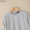 ZANZEA Women Casual Round Neck Print Splice Long Sleeve Loose Blouse