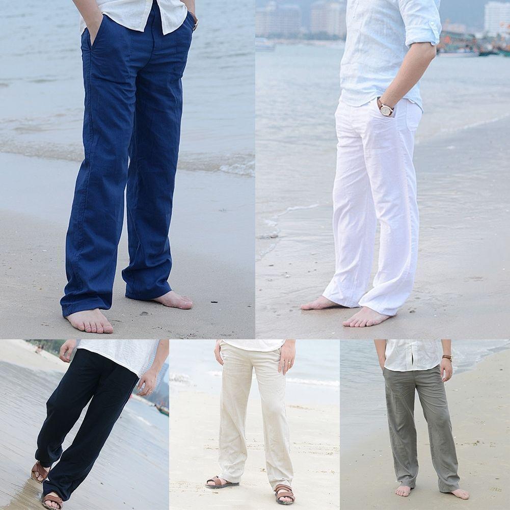 Versatile 2018 Men's Linen Loose Beach Pants Offering Stylish Casual Long Slacks Fit